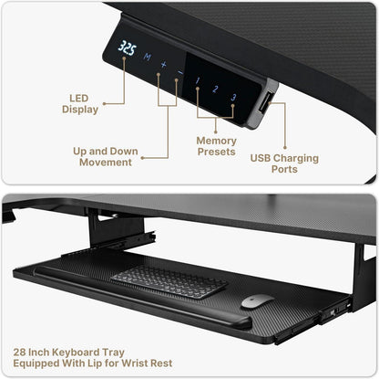 Höhenverstellbarer Schreibtisch 155x110 cm Elektrisch L-Form LED Monitorständer