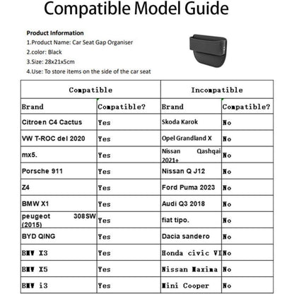Auto Aufbewahrungsbox Gap Organizer PU Leder Schwarz