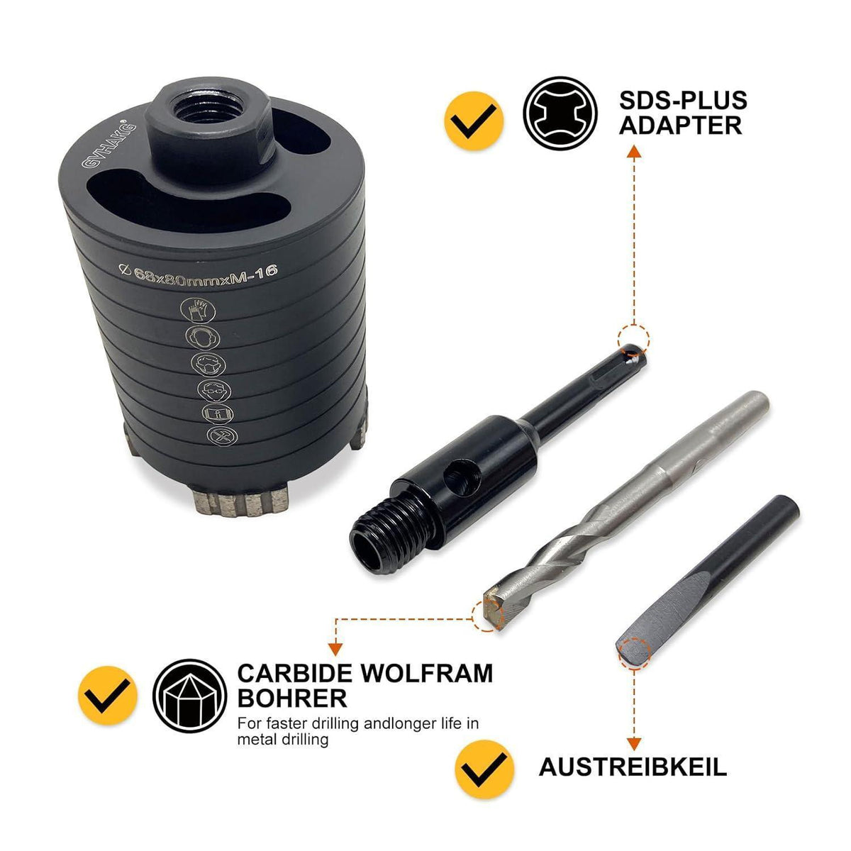 Diamantbohrkrone 68mm für Unterputzdosen mit SDS-Plus Adapter