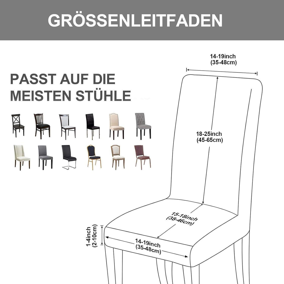 Stretch Stuhlhussen 6er Set – Elastische Stuhlbezüge Schwarz