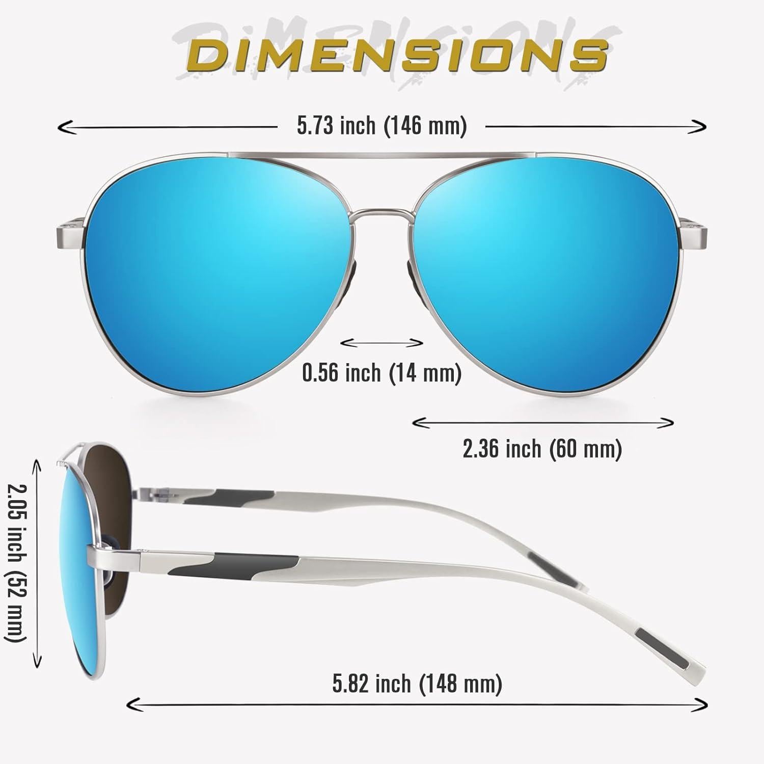 Polarisierte Piloten Sonnenbrille UV400 für Herren Damen 52mm Blau