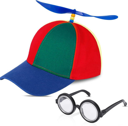 Bunte Propellermütze mit Idioten Brille - Lustige Hubschrauber Cap