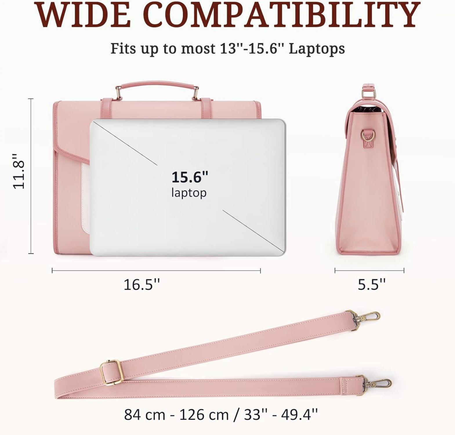 Laptop Handtasche Damen 15,6 Zoll PU-Leder Rosa Messenger Bag