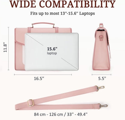 Laptop Handtasche Damen 15,6 Zoll PU-Leder Rosa Messenger Bag