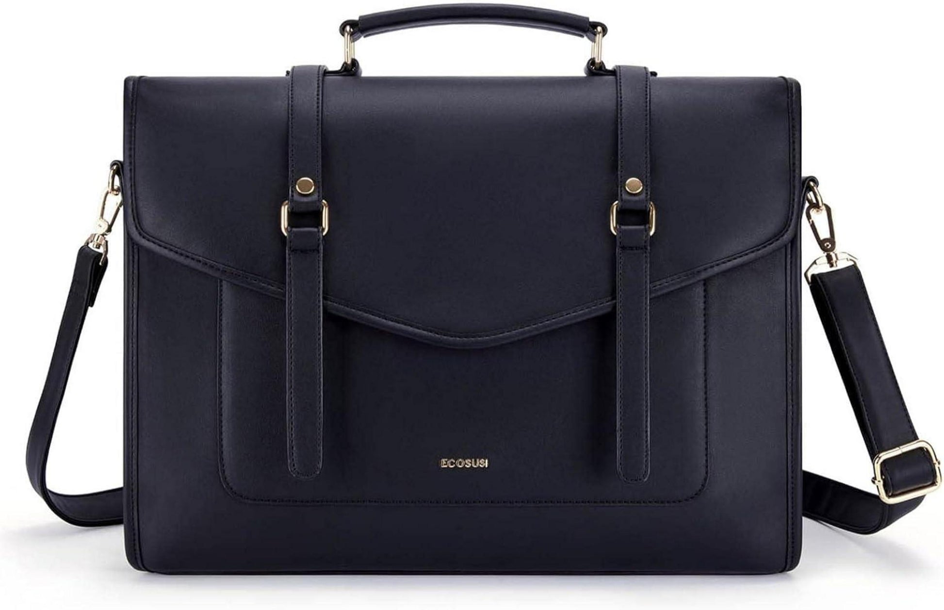Stilvolle Damen Laptop Umhängetasche 15,6 Zoll PU-Leder Schwarz