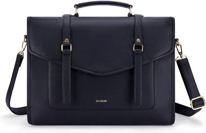 Stilvolle Damen Laptop Umhängetasche 15,6 Zoll PU-Leder Schwarz