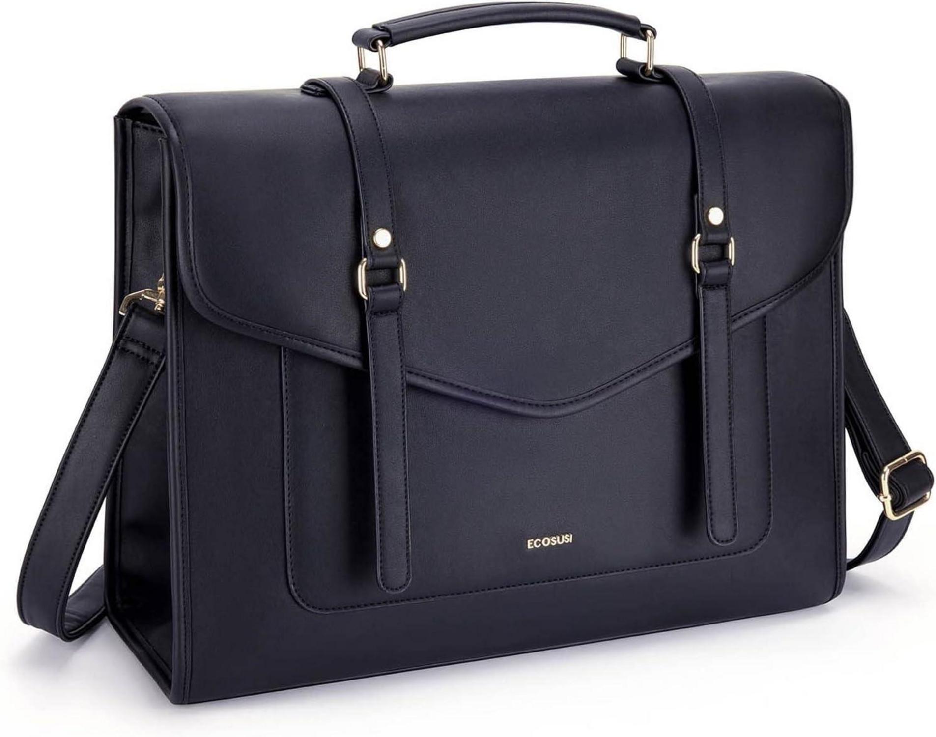 ECOSUSI Laptop Handtasche Damen 15,6 Zoll PU-Leder Schwarz