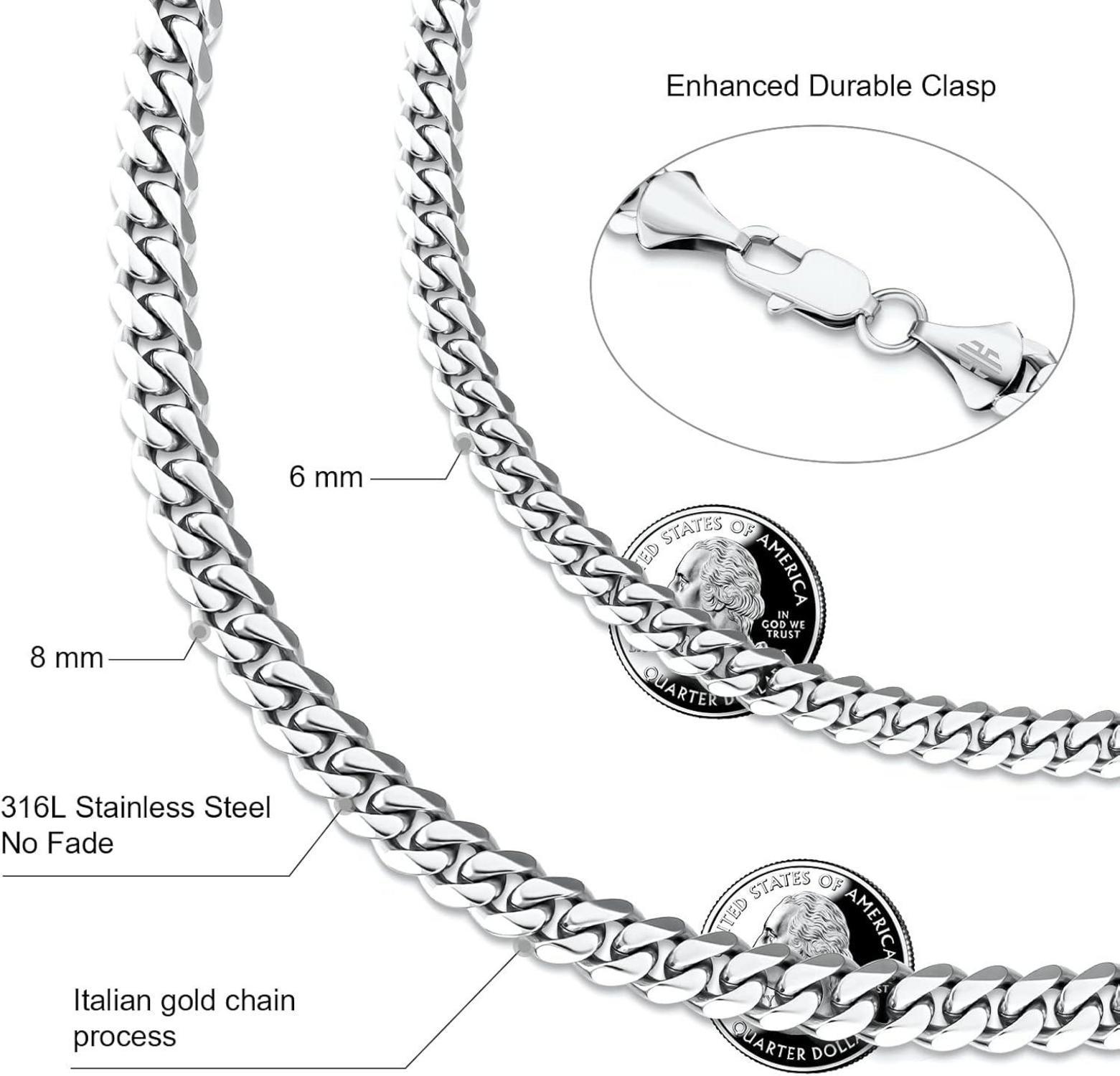 Halskette Edelstahl mit Diamantschliff Gold Cuban Link Chain
