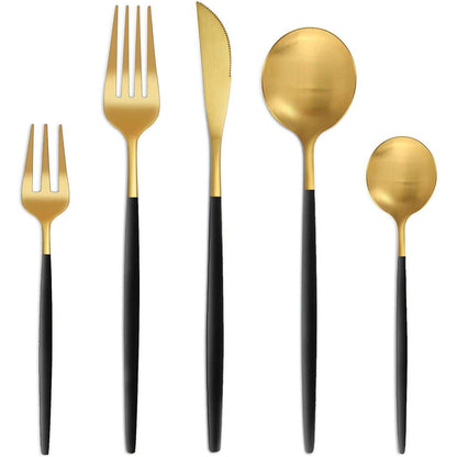 Besteckset 30 Teile für 6 Personen Schwarz Gold Matt Edelstahl