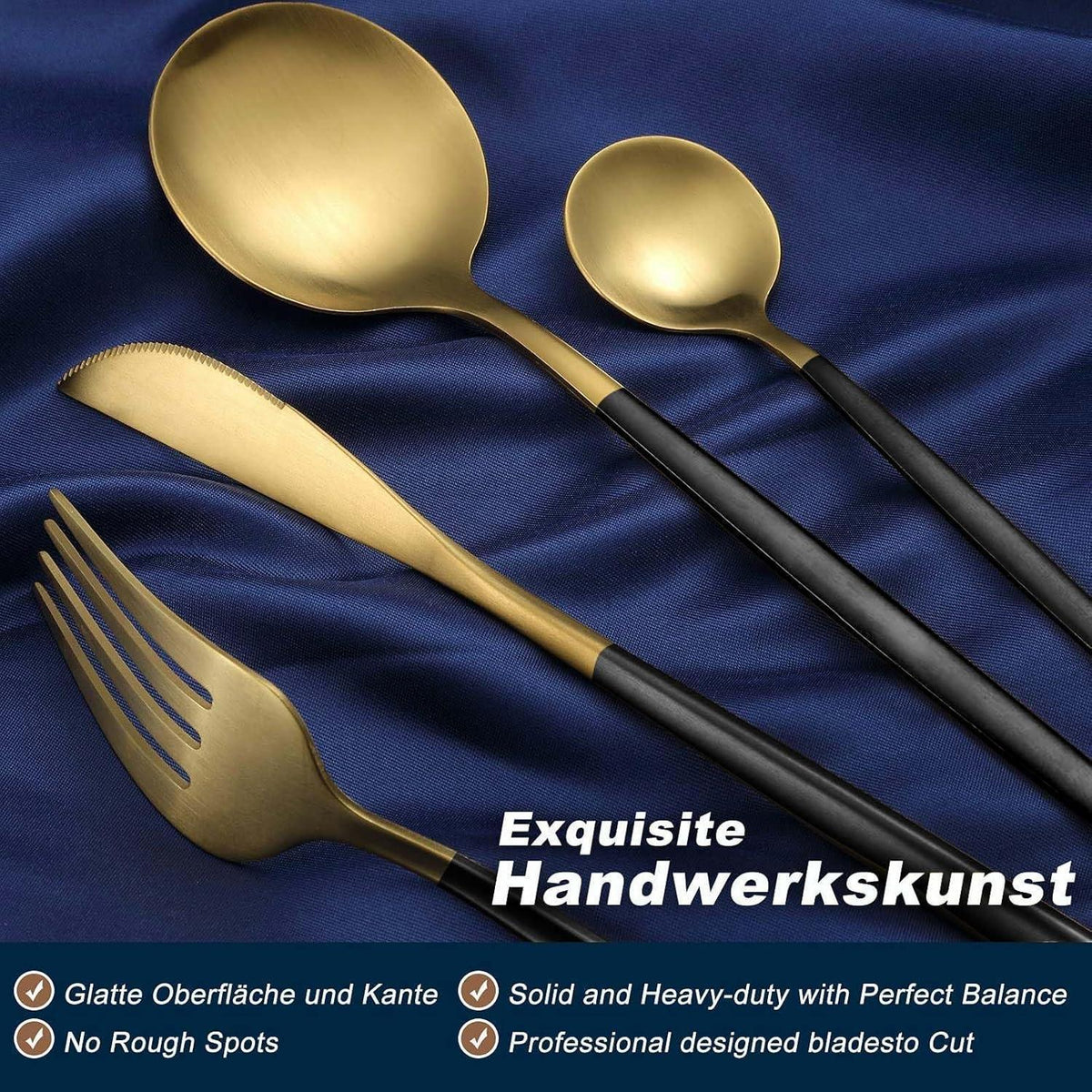 Besteckset 30 Teile für 6 Personen Schwarz Gold Matt Edelstahl