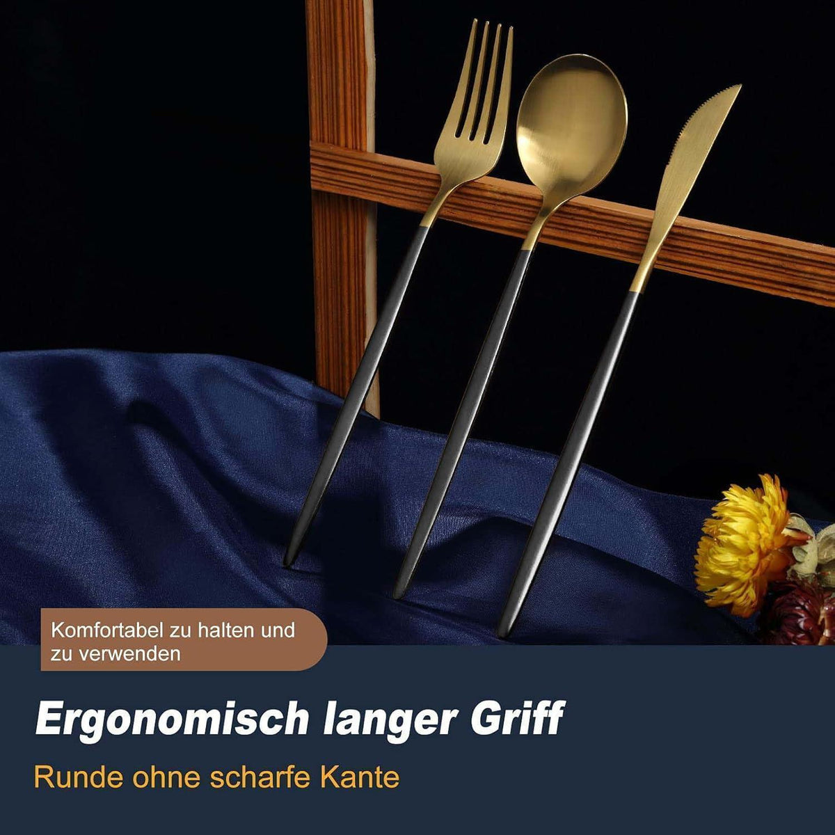 Besteckset 30 Teile für 6 Personen Schwarz Gold Matt Edelstahl