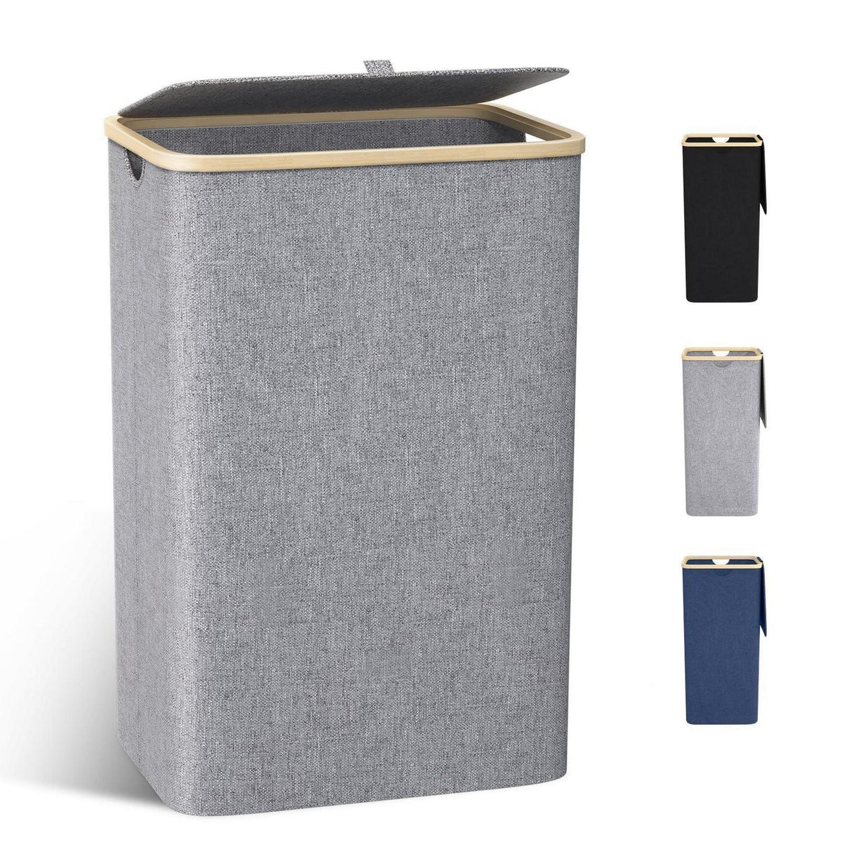Schmaler Wäschekorb 100L mit Bambusdeckel & Wäschesack
