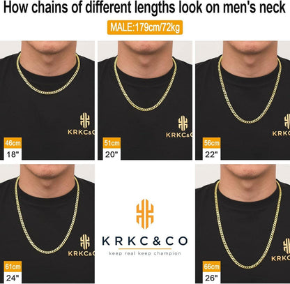 Herren Edelstahl Panzerkette 6mm Gold Cuban Chain Diamantschliff 45cm
