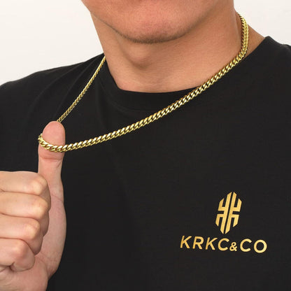 Herren Edelstahl Panzerkette 6mm Gold Cuban Chain Diamantschliff 45cm