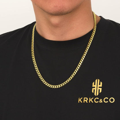 KRKC&CO Herren Panzerkette 6mm 14K Gold Vergoldet Diamantschliff Cuban Link Chain
