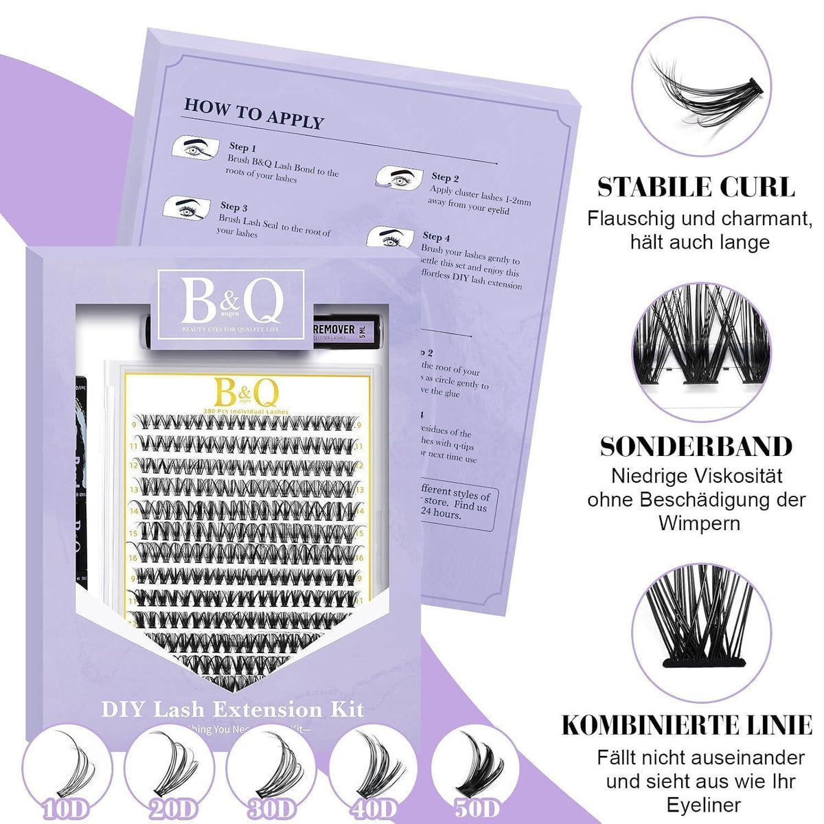 Wimpern-Set 280pcs Cluster Wispy 30D+40D für Volumen-Look
