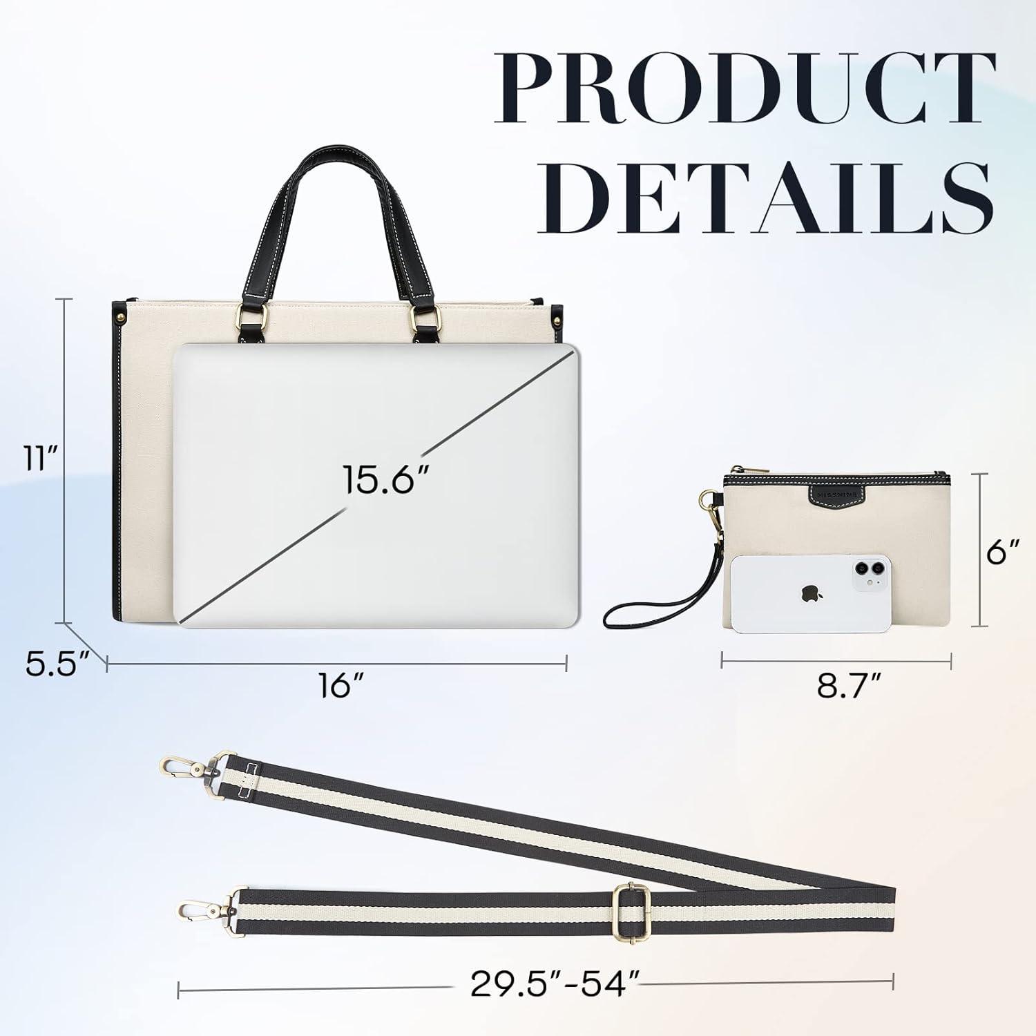 Laptoptasche 15,6 Zoll Damen Business Canvas Schwarz Beige