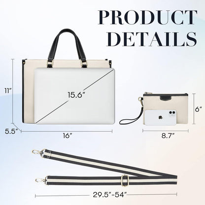 Laptoptasche 15,6 Zoll Damen Business Canvas Schwarz Beige
