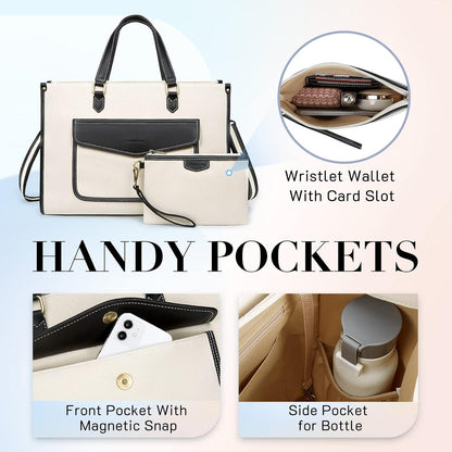 Laptoptasche 15,6 Zoll Damen Canvas Handtasche Business Schwarz