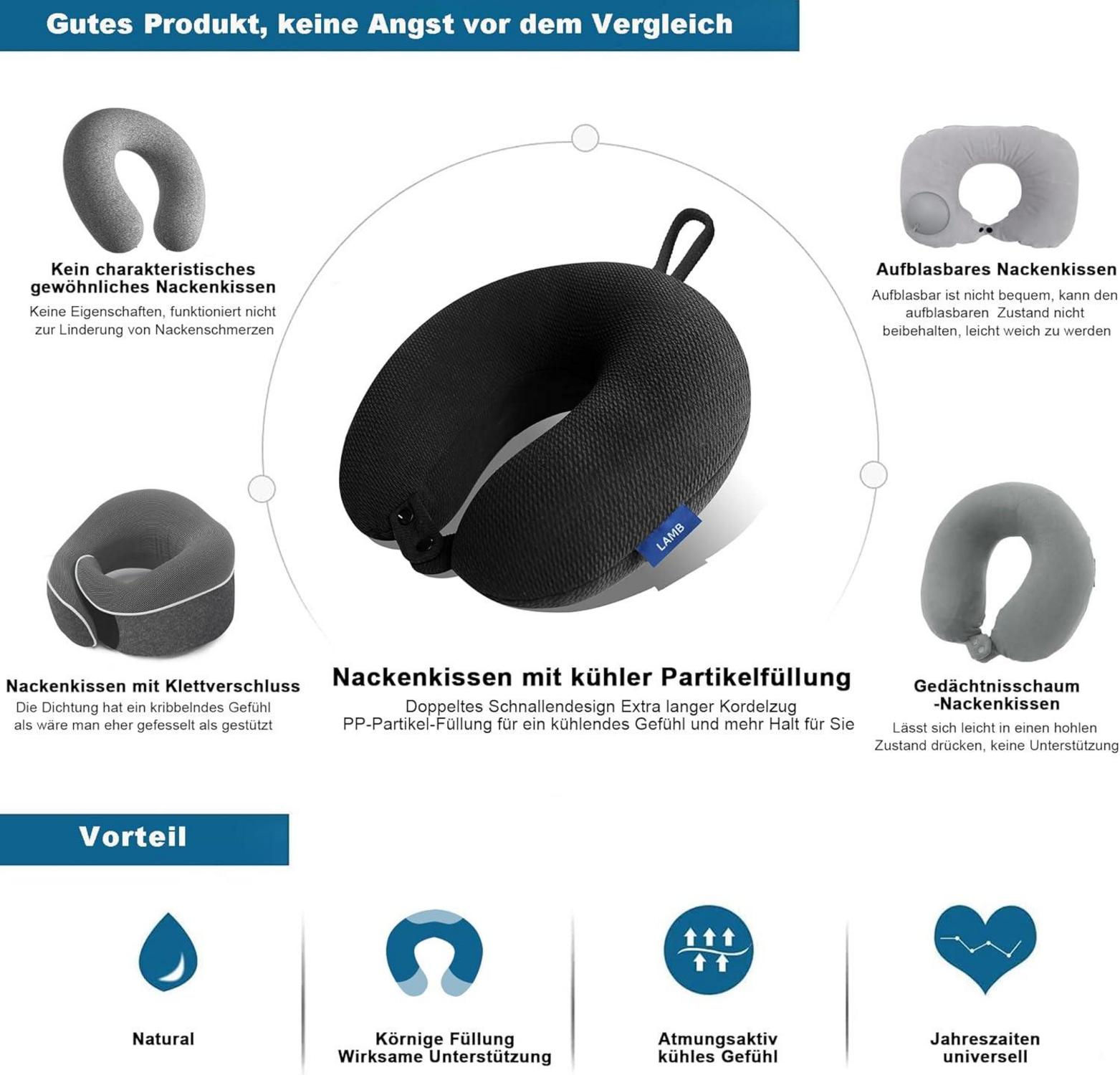 LAMB Cooling Reisekissen Memory Nackenkissen Flugzeug Auto Zug Camping