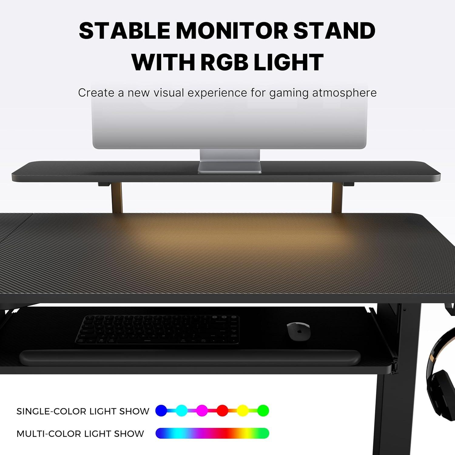 EUREKA Höhenverstellbarer L-Form Schreibtisch 155x110 cm LED Gaming Tisch