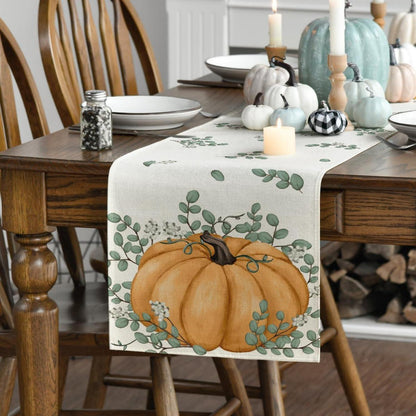 Herbst Orange Tischläufer Kürbisse Eukalyptus 40x140cm