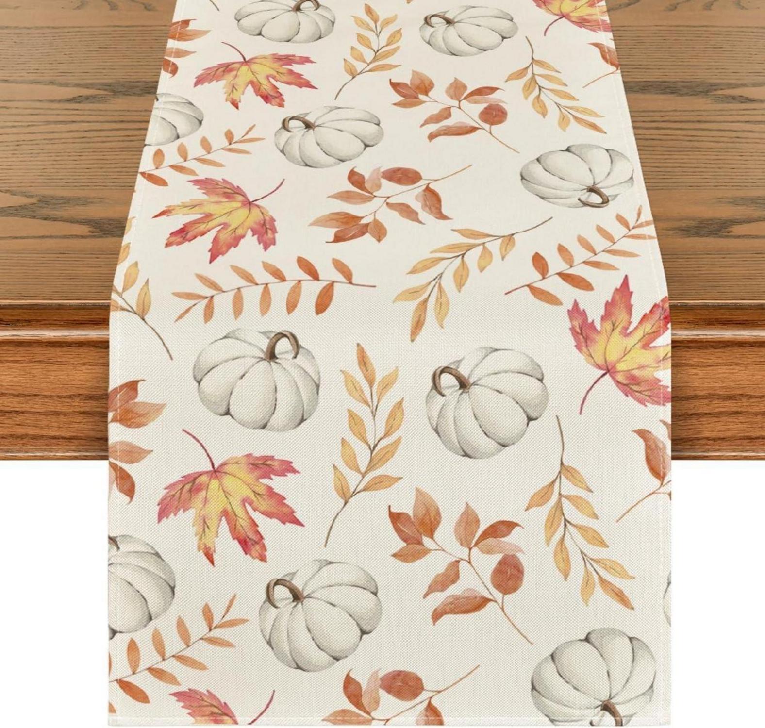 Herbst Tischläufer Orange Kürbisse Blätter Deko 40x240 cm