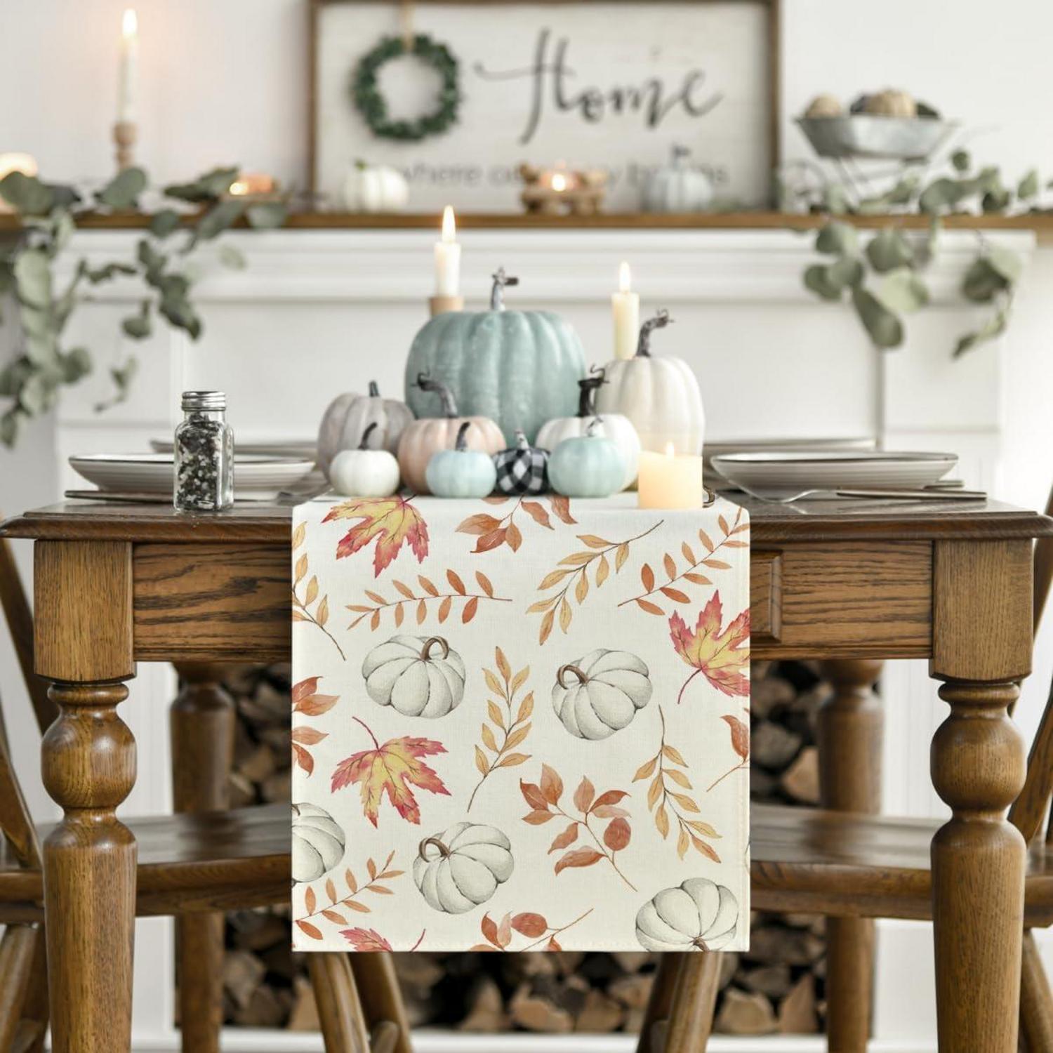 Orange Kürbisse Blätter Herbst Tischläufer 40x240