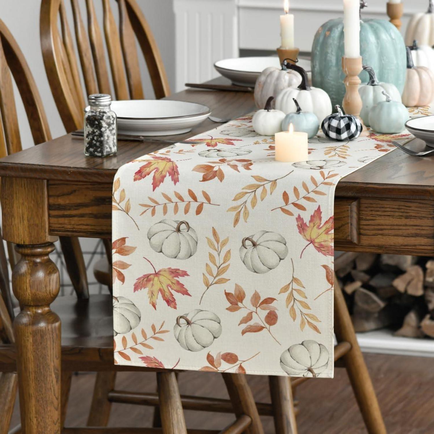 Herbst Tischläufer Orange Kürbisse Blätter Deko 40x240 cm