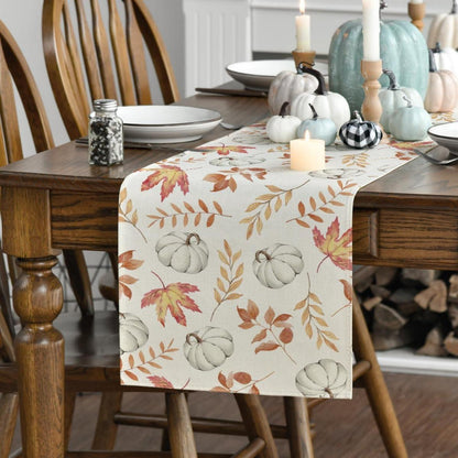 Herbst Tischläufer Orange Kürbisse Blätter Deko 40x240 cm