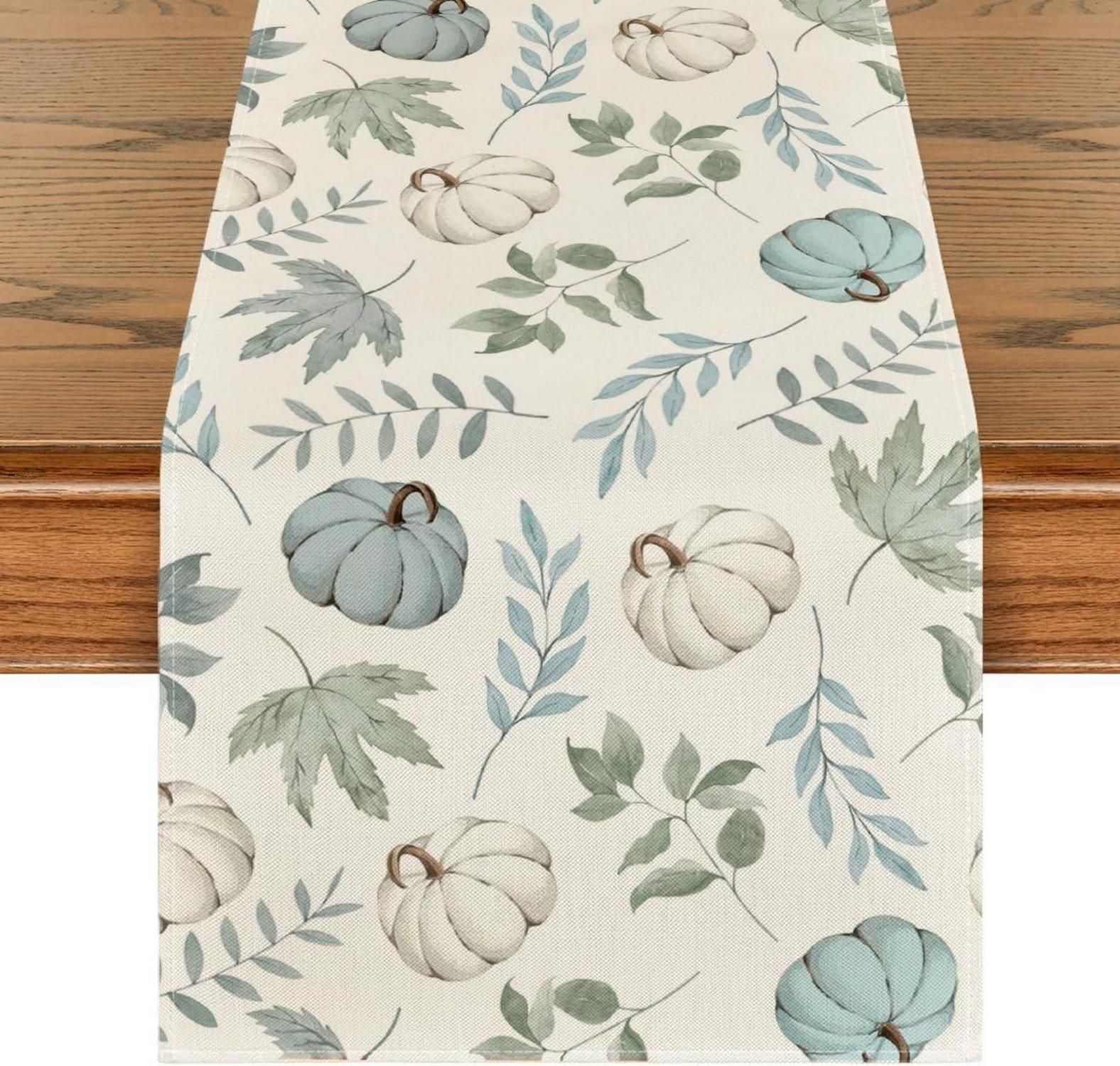 Herbst Tischläufer Kürbisse Blau Dekoration 40x140 cm