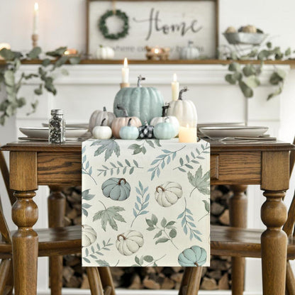 Artoid Mode Herbst Tischläufer Blau Kürbisse Blätter 40x140