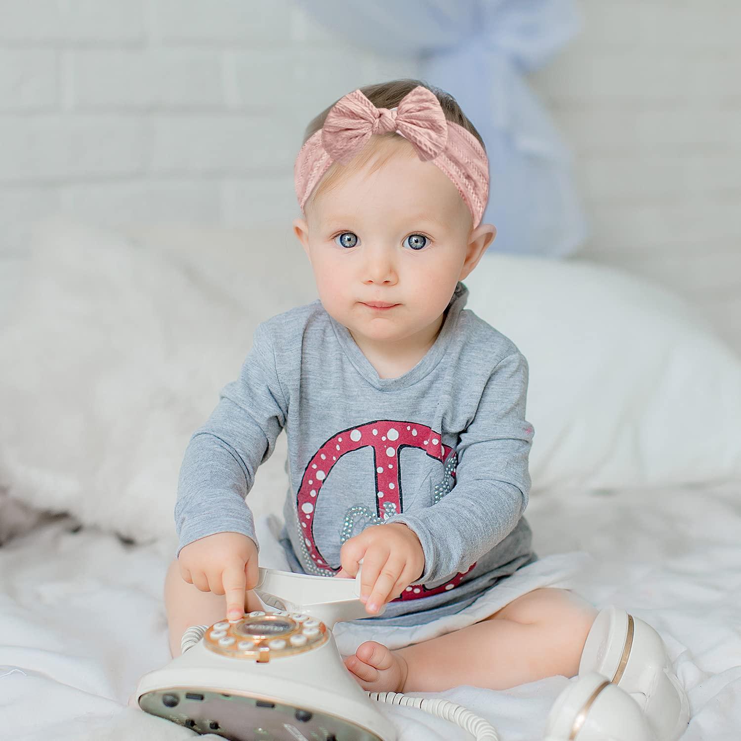 2er Pack Baby Mädchen Nylon Stirnbänder Rosa Weiß - Elastische Turban Haarbänder für Neugeborene Kleinkinder