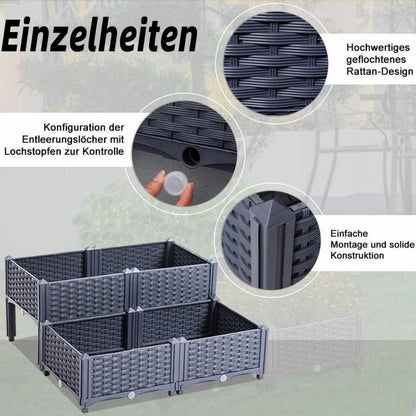 Hochbeet Kunststoff-Rattan höhenverstellbar 80x80cm Graublau
