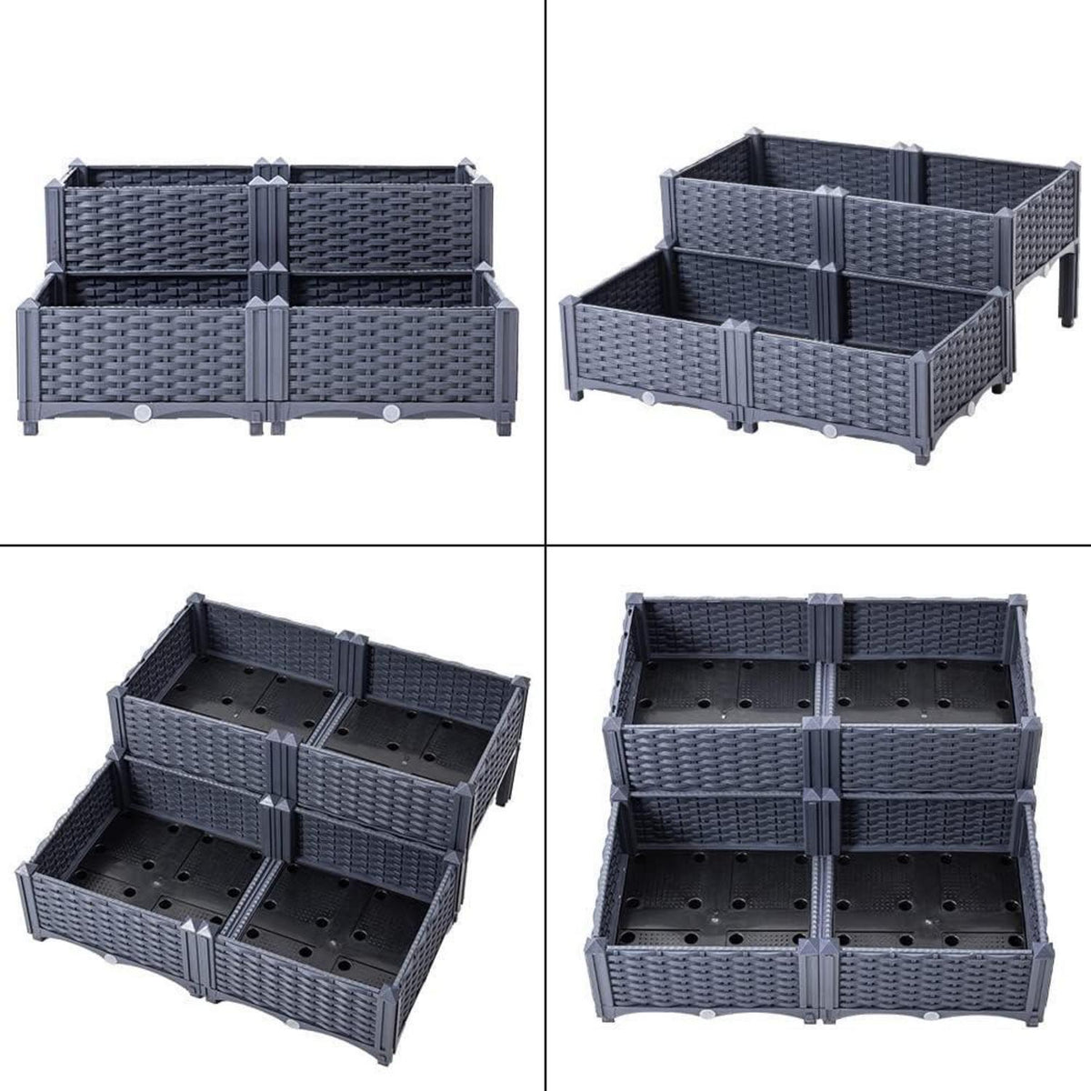 Hochbeet Kunststoff-Rattan höhenverstellbar 80x80cm Graublau