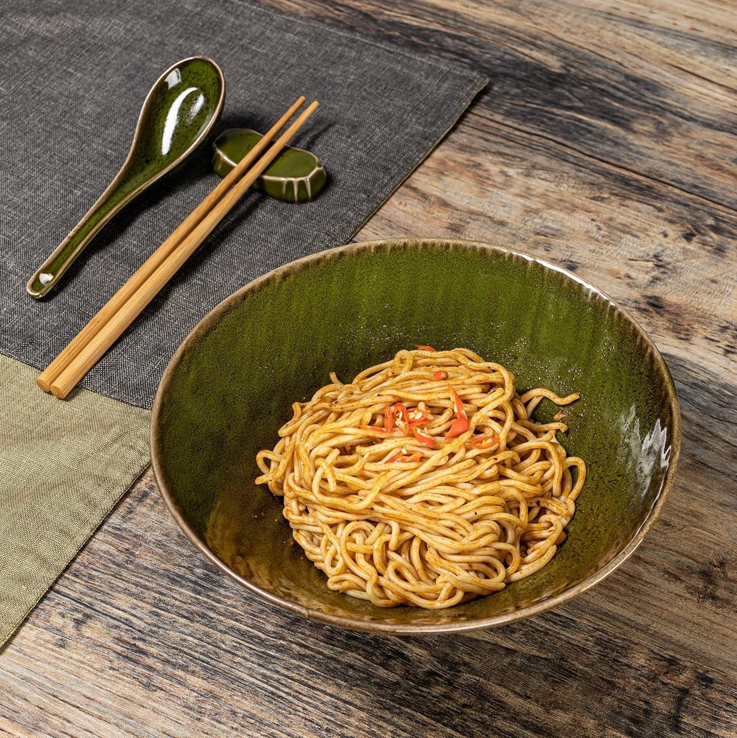 Japanische Ramen-Schüsseln aus Keramik, 2er Set 1100ml, Grün