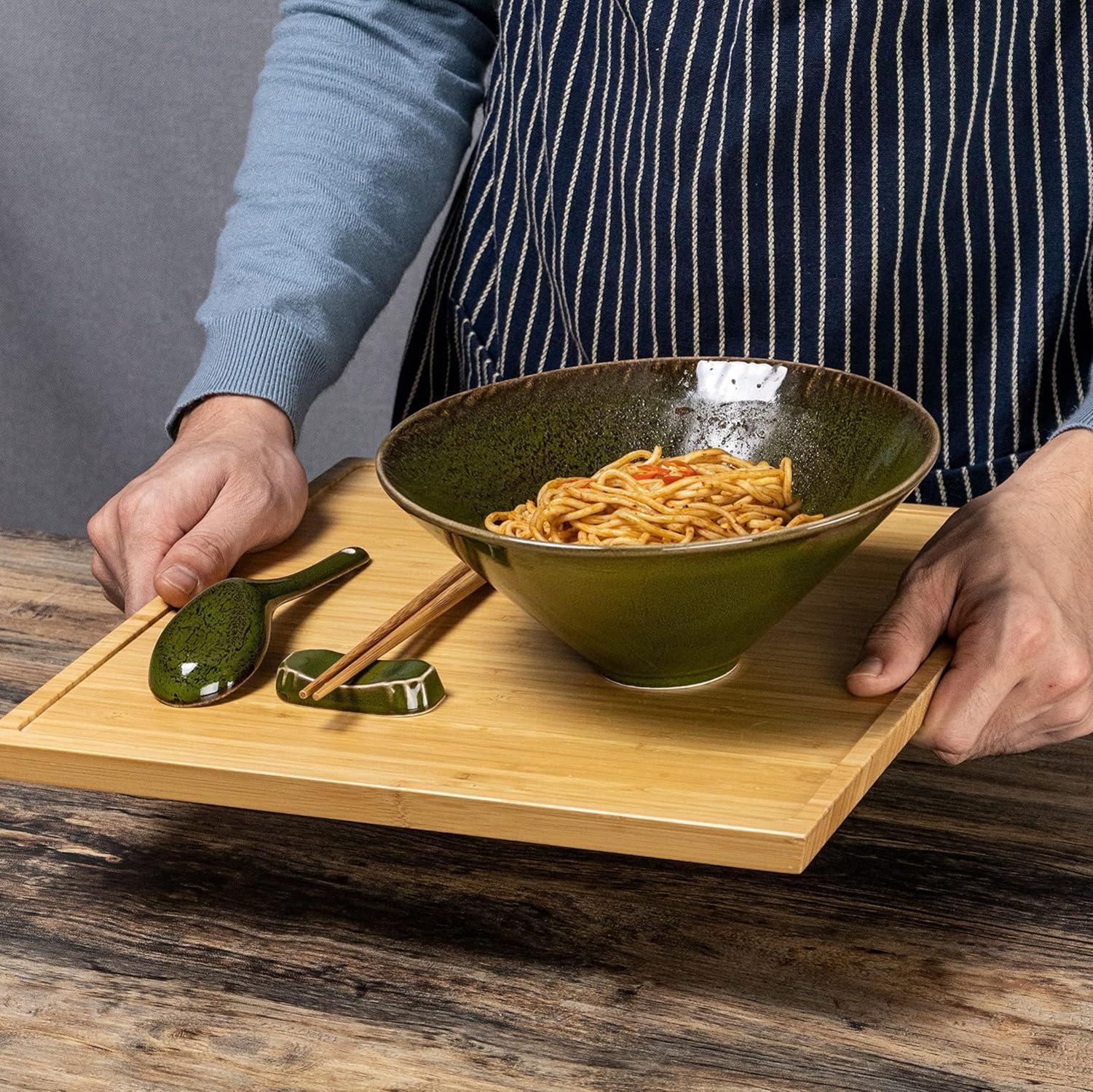 UNICASA Japanische Ramen-Schüssel Keramikset 2-teilig 1100 ml Grün