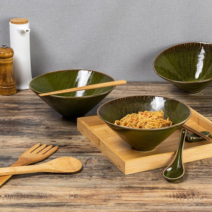 Japanische Ramen Schüssel aus Keramik, 2-teilig 1100 ml grün