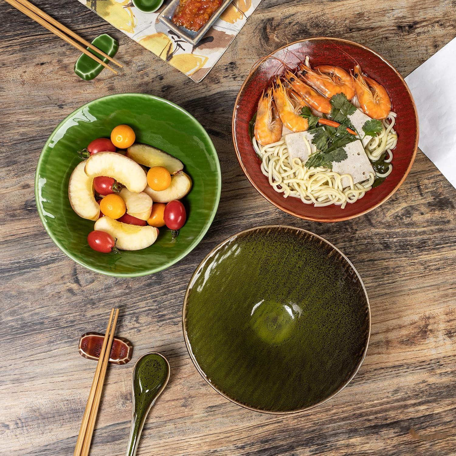 UNICASA Japanische Ramen Schüssel Set 1100 ml Grün mit Löffel & Stäbchen