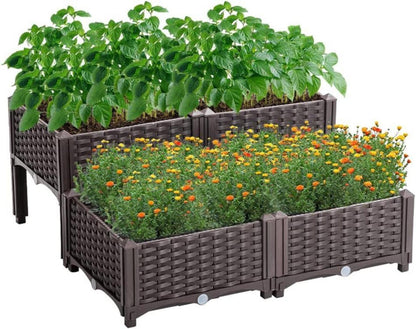Kunststoff Hochbeet Garten Blumenkasten Braun 80x80x23-38cm