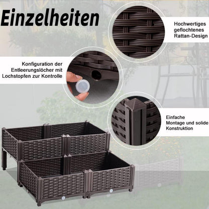 Kunststoff Hochbeet Garten Blumenkasten Braun 80x80x23-38cm