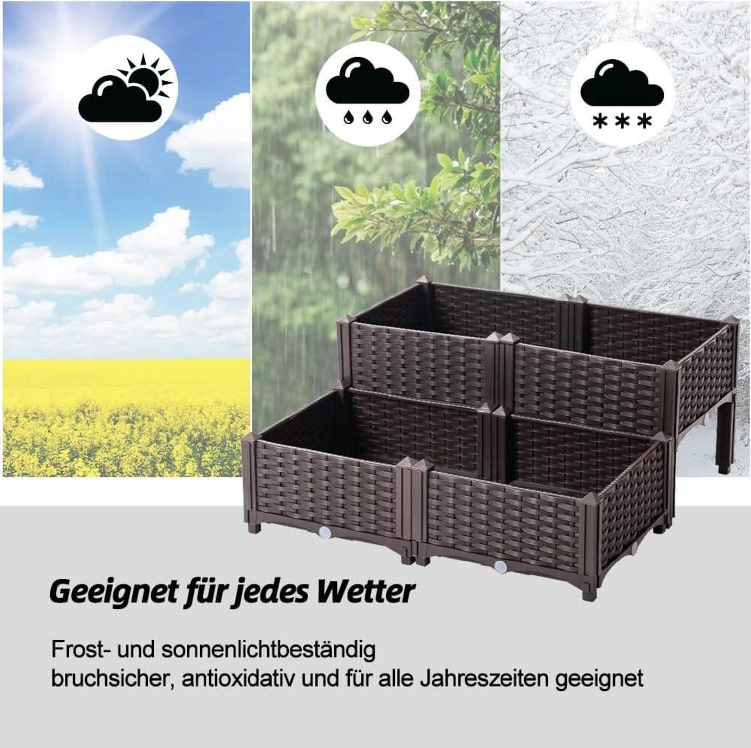 Hochbeet Garten Blumenkasten Kunststoff Braun 80x80x23-38cm
