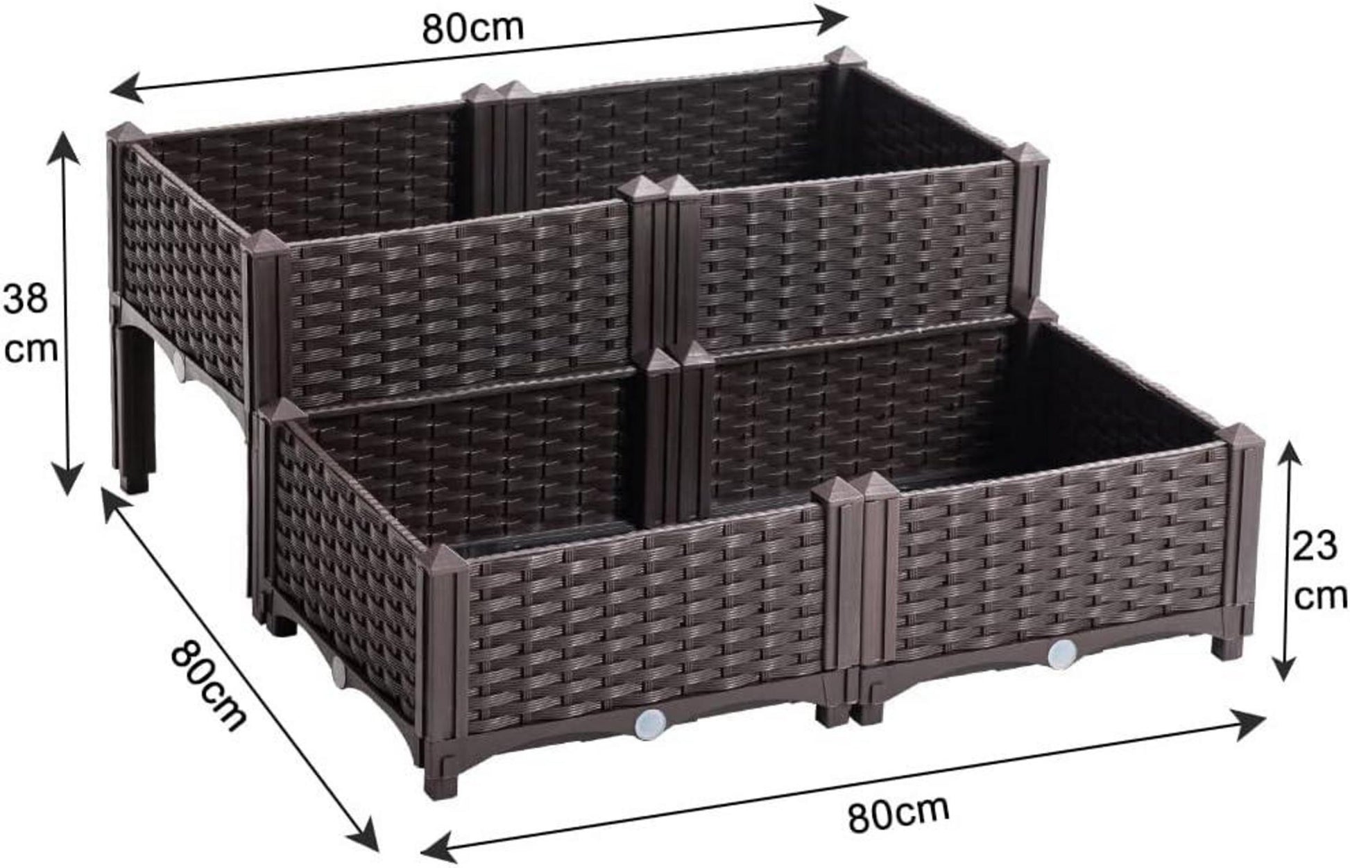 Kunststoff Rattan Hochbeet Garten Blumenkasten Braun 80x80x23-38cm