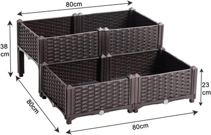 Kunststoff Rattan Hochbeet Garten Blumenkasten Braun 80x80x23-38cm