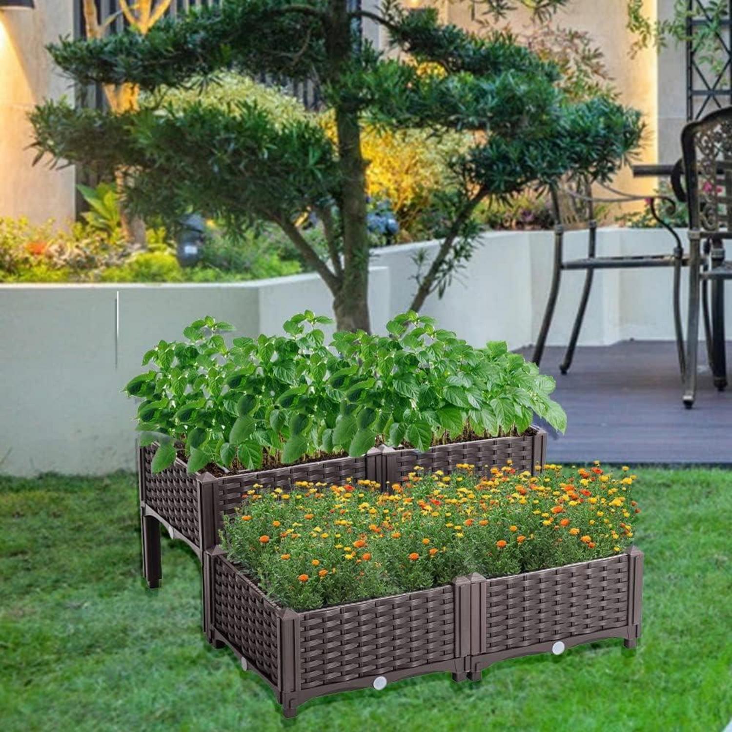 Mingone Hochbeet Kunststoff Blumenkasten Braun 80x80x23-38cm