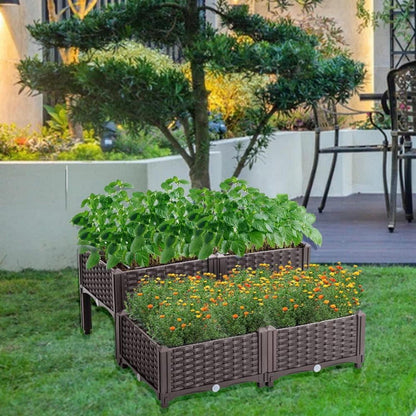 Mingone Hochbeet Kunststoff Blumenkasten Braun 80x80x23-38cm