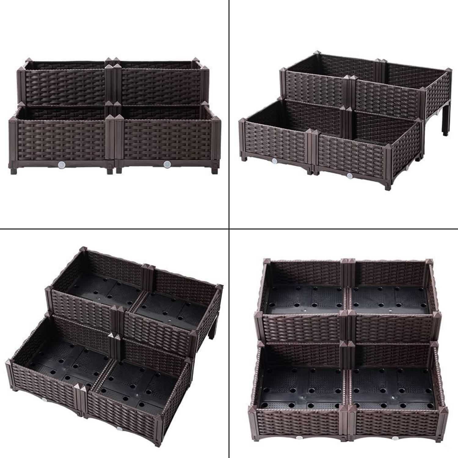 Hochbeet Garten Blumenkasten Kunststoff Braun 80x80x23-38cm