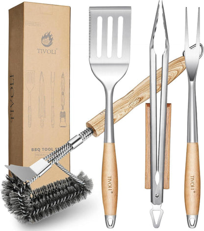 Grillbesteck Set BBQ 4-teilig Grillzange Spatel Bürste Gabel