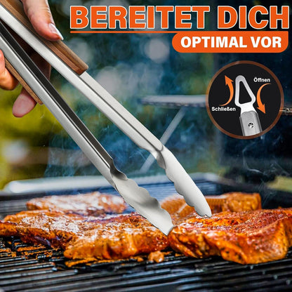 TIVOLI BBQ Grillset 4-teilig Edelstahl Grillbesteck Männer Zubehör BBQ-Zange, Spatel, Bürste, Gabel