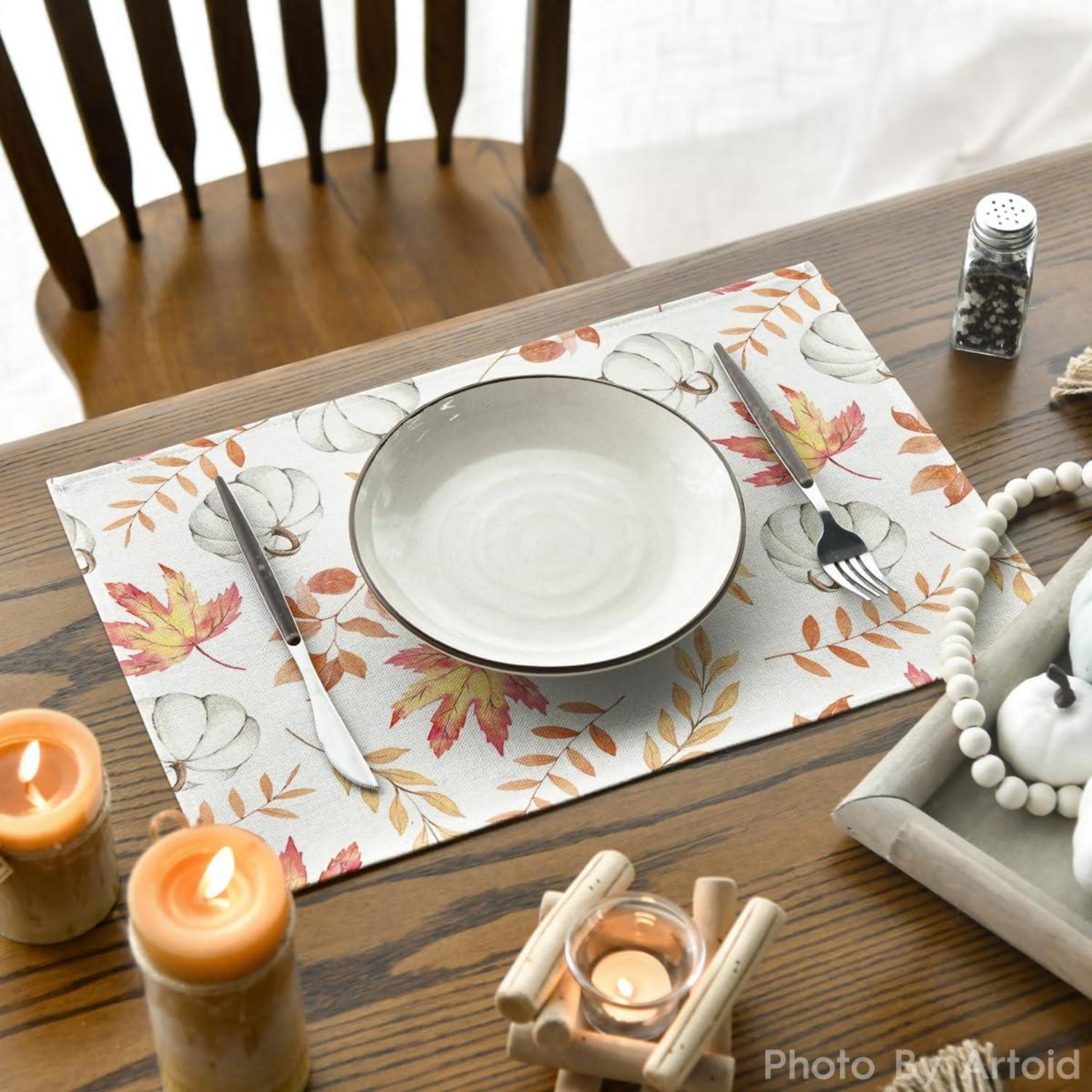 Orange Herbst Platzsets 4er Set 30x45cm - Waschbar & Deko - Küche Party Tischsets